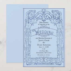Invitation Bleu Poudre Blanc Mariage Vintage Déco Victorien