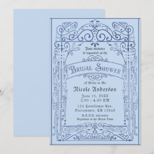 Invitation Bleu Poudre Blanc Mariage Vintage Victorien Shower