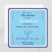 Invitation bleu pour Menorah de Hanukkah (Devant / Derrière)