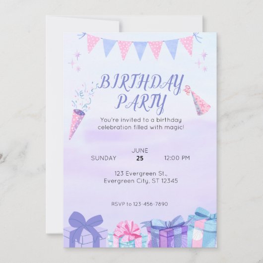 Invitation Bleu pourpre Anniversaire Bash (Devant)