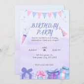 Invitation Bleu pourpre Anniversaire Bash (Devant / Derrière)