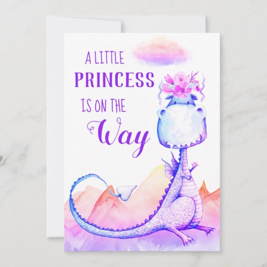 Invitation *~* Bleu pourpre Dragon Bébé Fille Douche Invitati (Devant)