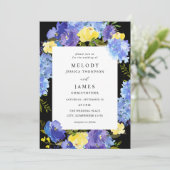 Invitation Bleu pourpre et jaune Mariage floral - Noir (Debout devant)