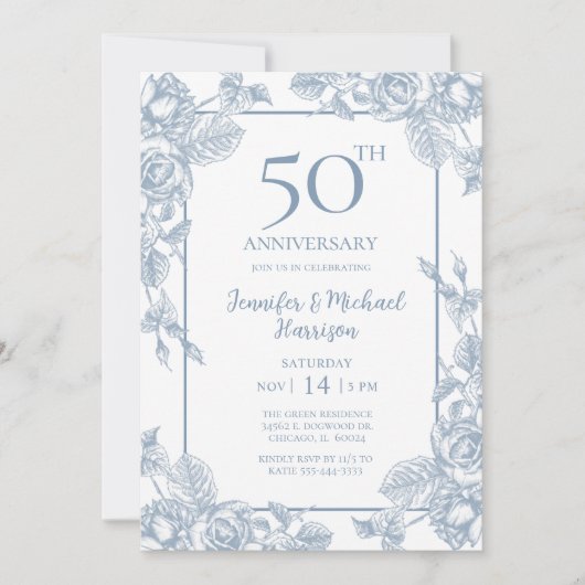 Invitation Bleu Poussiéreux 50e Anniversaire (Devant)