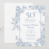 Invitation Bleu Poussiéreux 50e Anniversaire (Devant / Derrière)