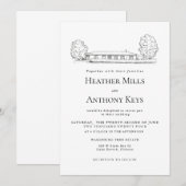 Invitation Bleu Poussiéreux avec Croquis du Lieu (Devant / Derrière)