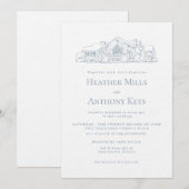 Invitation Bleu Poussiéreux avec Croquis du Lieu d (Devant / Derrière)