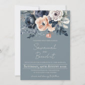 Invitation Bleu poussiéreux avec Pêche et aquarelle marine Fl (Devant)