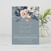 Invitation Bleu poussiéreux avec Pêche et aquarelle marine Fl (Debout devant)