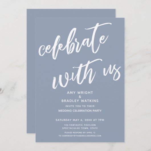 Invitation Bleu poussiéreux Célébrez avec nous Réception de m (Devant / Derrière)