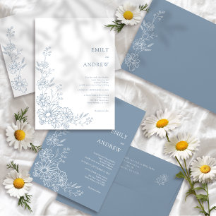 Invitation Bleu Poussiéreux Chic Jardin Botanique de Mariage 