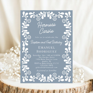 Invitation Bleu Poussiéreux Cielito Lindo Baptême & Premier A