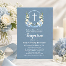 Bleu Poussiéreux Croix Blanche Florale Crest Baptê