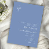 Invitation Bleu Poussiéreux Croix Chrétienne Monogrammée Mode