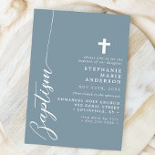 Invitation Bleu Poussiéreux Écriture Simple Moderne Baptême