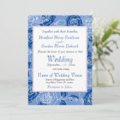 Invitation Bleu Poussiéreux Élégant Blanc Gris Rose Floral Ma (Debout devant)