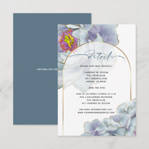 Invitation Bleu Poussiéreux et détails floraux exotiques Lila