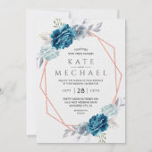 Invitation Bleu poussiéreux et floral élegant (Devant)