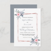 Invitation bleu poussiéreux et rose rose mariage (Devant / Derrière)