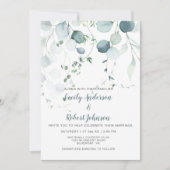 Invitation Bleu Poussiéreux & Eucalyptus Vert Sauge sur Fond  (Devant)