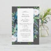 Invitation Bleu Poussiéreux Floral 2 Gris Mariage (Debout devant)