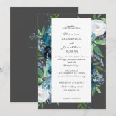 Invitation Bleu Poussiéreux Floral 2 Gris Mariage (Devant / Derrière)