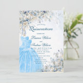 Invitation bleu poussiéreux jumeaux floraux Quinceañera Invit (Debout devant)