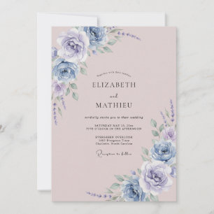 Invitation Bleu Poussiéreux Mariage Botanique Aquarelle Paste