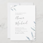 Invitation Bleu poussiéreux mariage de verdure minimale (Devant)