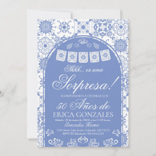 Invitation Bleu Poussiéreux Papel Picado Surprise 50e Anniver
