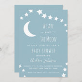 Invitation Bleu poussiéreux sur la lune et étoiles croissant  (Devant / Derrière)