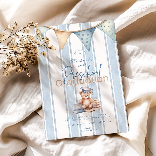 Invitation Bleu préscolaire Teddy Bear Graduation