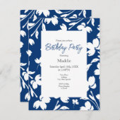 Invitation Bleu profond, Blancs tiges (Devant / Derrière)