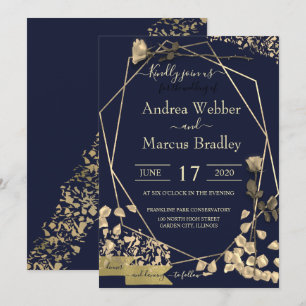 Invitation Bleu profond et Champagne
