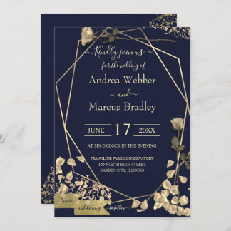 Invitation Bleu profond et Champagne