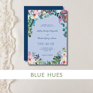 Invitation Bleu prussien & Périwinkle Boho Paradise Floral
