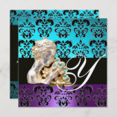 INVITATION BLEU, PURPLE, NOIR, BLANC DOMMASQUE MONOGRAMME DE (Devant / Derrière)