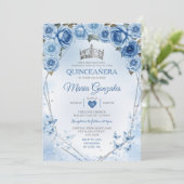 Invitation Bleu Quinceañera Argent Papillon de la Couronne 15 (Debout devant)