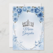 Invitation Bleu Quinceañera Argent Papillon de la Couronne 15 (Dos)