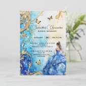 Invitation Bleu Quinceañera parties scintillant lest papillon (Debout devant)