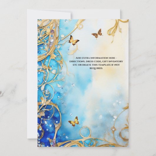 Invitation Bleu Quinceañera parties scintillant lest papillon (Dos)