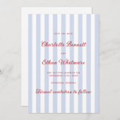 Invitation Bleu rayé et rouge Enregistrer la date (Devant / Derrière)