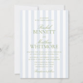 Invitation Bleu Rayure Citron Vert Classique Élégant Mariage (Devant)