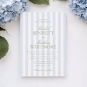 Invitation Bleu Rayure Citron Vert Classique Élégant Mariage