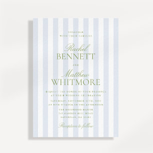 Invitation Bleu Rayure Citron Vert Classique Élégant Mariage