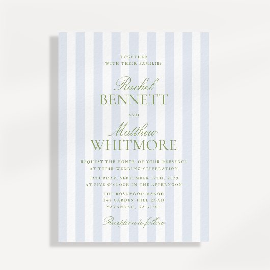 Invitation Bleu Rayure Citron Vert Classique Élégant Mariage