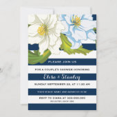 Invitation Bleu rayures & fleurs mariage couples douche (Devant)