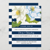 Invitation Bleu rayures & fleurs mariage couples douche (Devant / Derrière)