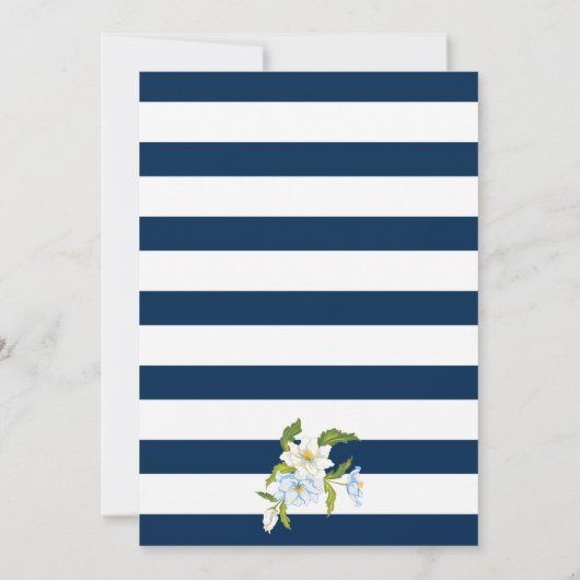 Invitation Bleu rayures & fleurs mariage douche nuptiale (Dos)