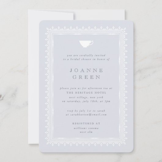 Invitation Bleu Régence Thé de l'après-midi Mariée/Wedding sh (Devant)